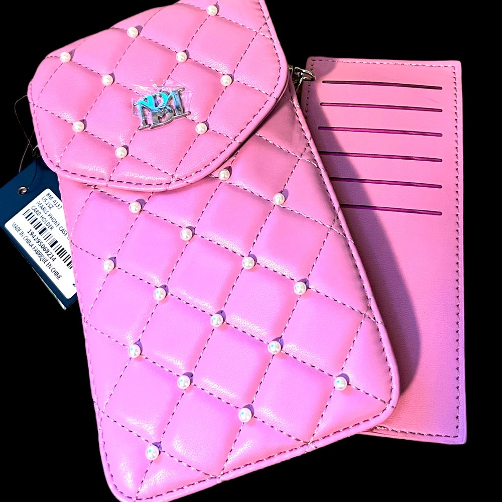 Badgley Mischka phone case with removable card holder insert Lavender w pearls